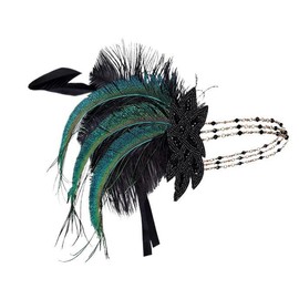 Women Feather Headband Fascinators Flapper Headpiece 1920s Gatsby Premium Vintage Rhinestones Beads Chain Party Headwear Hair Accessories(Black, One Size)