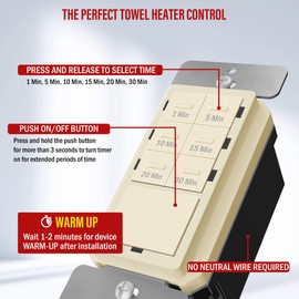 ENERLITES 30-Minute Countdown Timer Switch, 1-5-10-15-20-30 Min, for Bathroom Fans, Heaters, Lights, LED Indicator, 120VAC 800W, No Neutral Wire Required, UL Listed, HET06A-J-LA, Light Almond