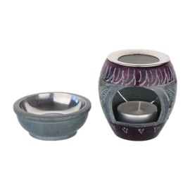 NKlaus 7.5 x 10 cm Incense Burner Soapstone Tendrils Red Grey with Strainer and Metal Bowl 15728