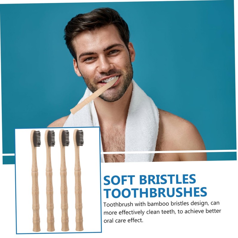 NOLITOY 4pcs Bamboo Toothbrushes Soft Bristles for Oral for Home