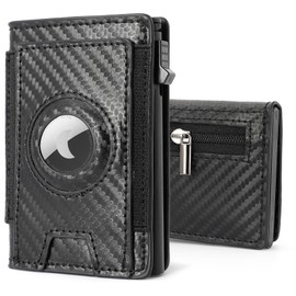 Airtag Men's Wallet - Magnetic Slim Wallet with Coin Compartment & RFID Protection, Small Wallet with 7 Card Slots for Credit Cards & ID Window, Black carbon, Modern