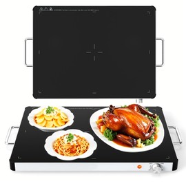 Giantex Set of 2 Electric Warming Tray 21'' x 16'' - Tempered Glass Buffet Server & Food Warmer with Adjustable Heat, Portable Hot Plate for Catering, Parties, Weddings, Holidays, and Home Use