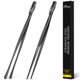 HOTEC Kitchen Tweezers Tongs Stainless Steel Professional Chef Tweezers, Set of 2-12inch Extra-Long Food Tongs for Cooking,Grill and Baking