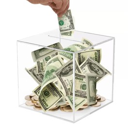 Clear Acrylic Money Box,Square Money Tin,Piggy Bank-Unopenable Savings Box