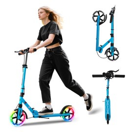 Kick Scooter for Kids Ages 8+ Teens & Adults, with Front handbrake and Rear Brake, and Adjustable Handlebars, Big Sturdy PU Flash Wheels Great Gift & Toy
