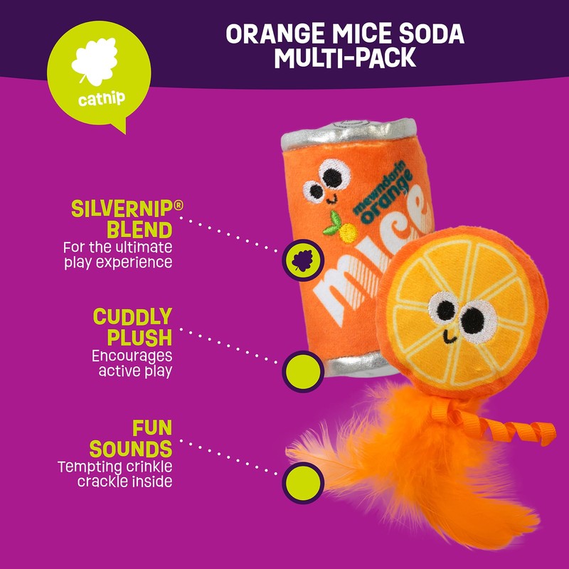 Mad Cat Orange Mice Soda Catnip + silvervine cat Toy
