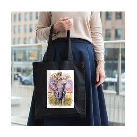 Hippowarehouse Happy Birthday cute elephant watercolour Tote Shopping Gym Beach Bag 42cm x38cm, 10 litres