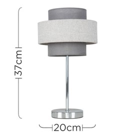MiniSun Modern Polished Chrome Touch Bedside Table Lamp with a Dark Grey & Light Grey Herringbone Shade