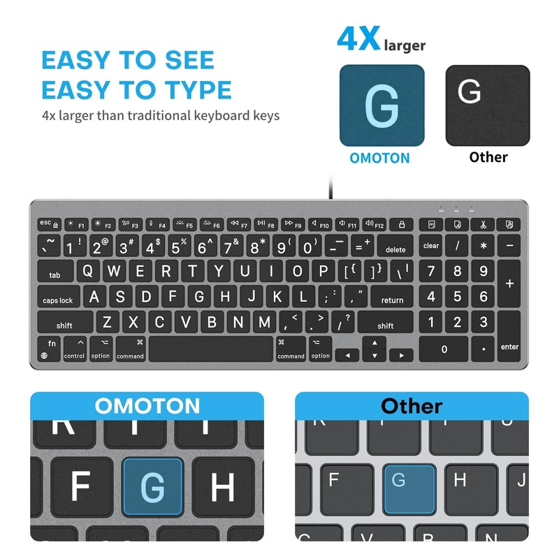 OMOTON Lighted Wired Keyboard for Mac, Large Print Backlit Keyboard