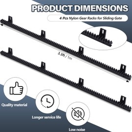 Threlaco Set of 4 Nylon Gear Racks with Metal Insert for Sliding Gate Door Opener Operator Heavy Duty Reinforced Slide Gate Opener Accessories, 3.3 ft Each