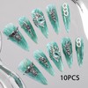 Sethexy Long Stiletto Handmade False Nails Green Shiny False Nails