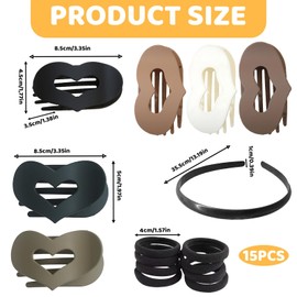 Haarspangen Damen, 1 Haarband, 8 Pferdeschwanz-Haarbänder, 6 Haarklammer, Für Dickes Und Dünnes Haar, Alltag Und Sport for Thick and Thin Hair Heart Matte + Glossy