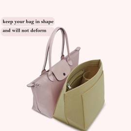 D.DUO Bag Insert Organiser, Wallet Accessories, Suitable for Longchamp Carry Bag with Long Handle (Beige, M (Long Handle)