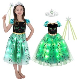 Sincere Party Light Up Anna Princess Dress with Wand and Tiara,Girl's World Book Week Princess Dress 5-6 years