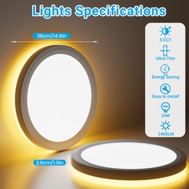 Fairdeer 15 Inch LED Ceiling Light with Night Light, 30W 3200LM 3000K Warm to 6500K Cold Selectable, Small Round White Flush Mount Light Fixture for Bedroom Bathroom Kitchen (No Dimmable)