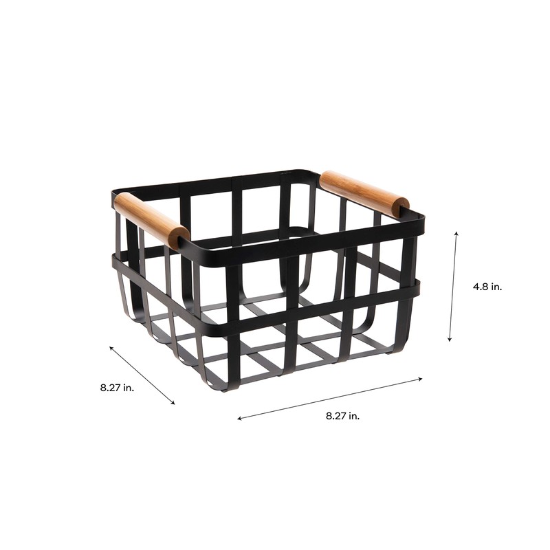 Simplify Square Metal Storage Basket with Bamboo Handles | Medium