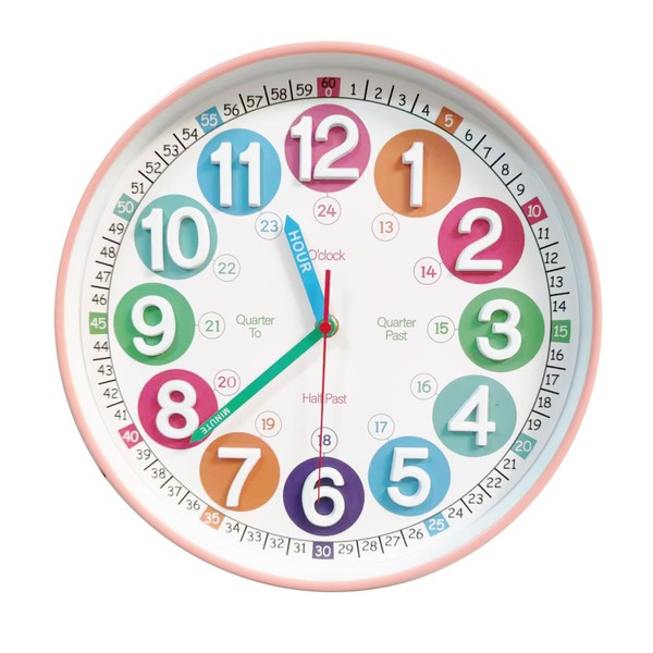 SYOYUEX Wall Clocks,Learning Time Clock,12 Inch 3D Numbers Colorful Clock