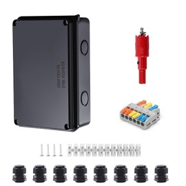 PARFCO Surface-Mounted Junction Box, IP65 Waterproof Junction Box, ABS Black Terminal Box, Surface-Mounted, Connection Box, 200 x 100 x 70 mm, with Terminal and Mounting Accessories, for Cable