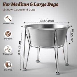 Wellbro Elevated Dog Bowls for Medium&Small Dogs - Stainless Steel 48oz/6 Cups Raised Feeder with Non-Slip Base, Dual Food & Water Bowls 2-Pack