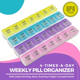 Monthly Pill Organizers - (Pack of 2) 28 Day Monthly Pill Planner to Separate Pills & Vitamins Week to Week, Travel Medication Reminder Daily Monday to Sunday Compartments