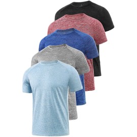Xelky 4-5 Pack Men's Dry Fit T Shirt Moisture Wicking Athletic Tees Exercise Fitness Activewear Short Sleeves Gym Workout Tops Black/LightGray/LightBlue/Red/DarkBlue XXXL