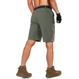 Shallowlulu Mens Cargo Hiking Shorts Water Resistant Quick Dry Lightweight Breathable Tactical Shorts with Nylon Belt, Olive Green, 36W x 10L