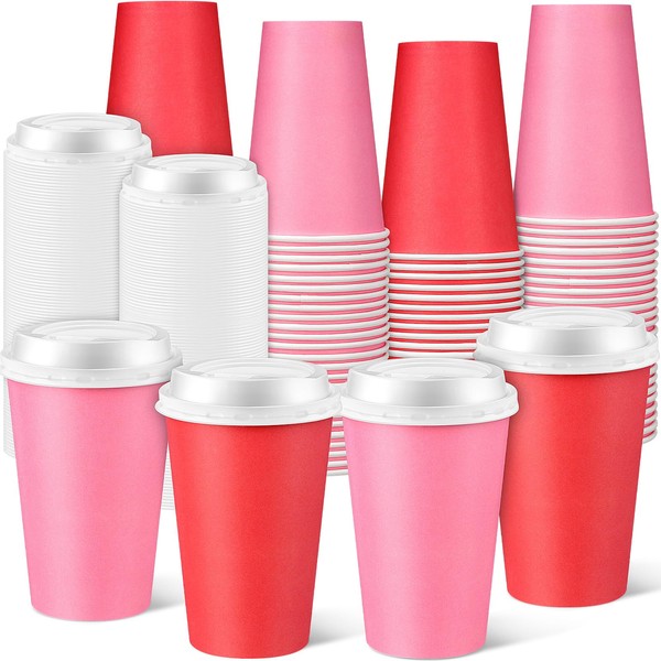 Tioncy 60pcs 12oz Valentine's Day Coffee Paper Cups with Lids