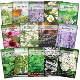 Sow Right Seeds Gran Colección Semillas Hierbas Medicinales Plantar Manzanilla Equinácea Lavanda Menta Amor Bálsamo Limón Más Reliquia Omg Remedios