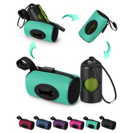 Gobeigo 2-in-1 Dog Poop Bag Holder - Hard Plastic Insert & Fabric Outer Bag | One-Pull Smooth Dispensing (No More Stuck Waste Bags) | Snap-On Strap Fits Retractable/Standard Leashes (Turquoise)