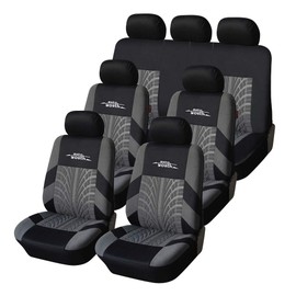 AUTOYOUTH Gray Three Row Car Seat Covers Full Set (7 Headrests), 3D Tyre Embossed, Airbag Compatible, Universal Fit for Car, Truck, SUV (7 Passenger)