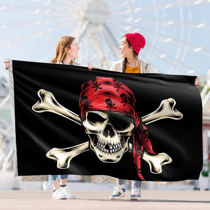Pirate Flag – Jolly Roger Flag Red Bandana – Funny