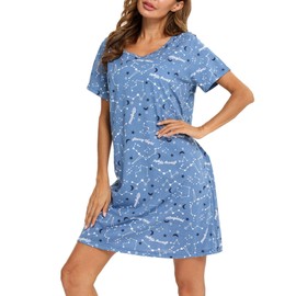 Mialucce Women's Nightwear Short Sleeve Women's Nightdresses & Nightshirts Cotton Print Nightgown Nightie Sleepwear Summer Sleepshirts