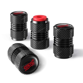 STI Subaru Air Valve Cap with Exclusive Logo, Enhances Your Vehicle, Aluminum Alloy, Cool, Dustproof, Anti-rust, Leak-proof, for Cars and Motorcycles, Stylish Tire Accessory (STI, Black)