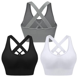 Sykooria Supportive Sports Bras for Women Padded Crop Workout Tops Cross Back Gym Bra Cute Workout Sets