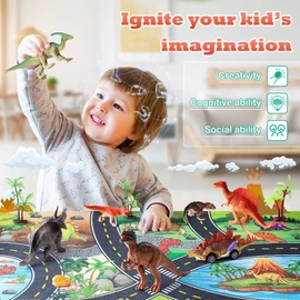 Dinosaur Toys for 3 4 5 Year Old Boys Gifts, Dinosaurs Toys for Kids 3-5-7, Dino Figures Activity Play Mat Christmas Birthday Gifts for Girls Toddler Toy Age 2-4