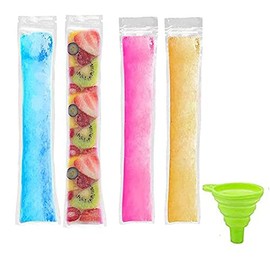 100 Pcs Disposable Ice Popsicle Mold Bags BPA Free Freezer Tubes Ice Candy Pops With a Funnel and Zip Seals For Healthy Snacks,Yogurt Sticks,Juice,Fruit Smoothies