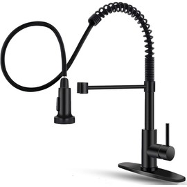 Black Kitchen Faucet with Pull Down Sprayer Stainless Steel Single Handle Pull Out Spring Sink Faucets 1 Hole Or 3 Hole Dual Function for Farmhouse Camper Laundry Utility Rv Wet Bar