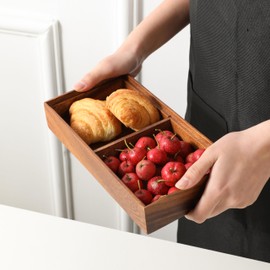 Bamxzoo Versatile Walnut Wood Double Storage Box With Lid for Organization(10" x 5" x 1.8")-100% Natural & Durable Organizer Bin-Double Storage Clean Ergonomic Design