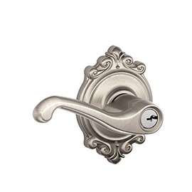 SCHLAGE F51A FLA 619 BRK Flair Lever with Brookshire Trim Keyed Entry Lock, Satin Nickel