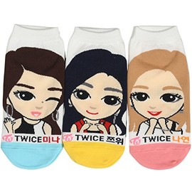 CUSTOMONACO Women's Kpop TWICE Cartoon Ankle Socks, 9-11 (3 Pairs Pack)