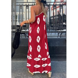 PRETTYGARDEN Women's Summer One Shoulder Maxi Dresses Printed Flowy Boho Beach Vacation Long Sundress (Wine Red White Floral,Large)