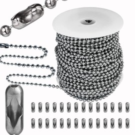 Cadena de abalorio de bola de 4,5 mm, cadena de acero inoxidable de 56 pies con 100 conectores cierres para cadena de joyería, manualidades, cadena de collar de etiqueta de perro, llavero militar para