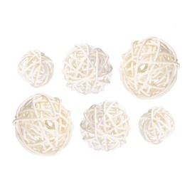 TEHAUX Wicker Rattan Balls, 15pcs Unscented Rattan Sphere Vase Bowl Filler Balls Hanging Balls Rattan Ball Ornaments Dining Table Decor Rattan Decor Grapevine White Toy Bamboo Crafts
