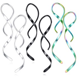 Spiral Threader Earrings, 18G Stainless Steel Drop Dangle Handmade Twisted Linear Curved Dangling Minimal Earrings (SILVER&BLACK&RAINBOW)