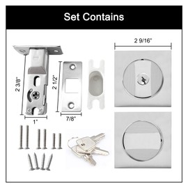 Pocket Door Lock with Key,Privacy Door Hardware Suitable for Bathroom Bedroom etc Recessed 2 Sided, 2 3/8" Backset, Invisible Hardware for 1 3/8” to 2 3/16” Thickness Door (Sliver)