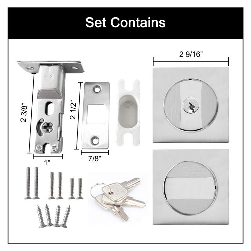 Pocket Door Lock with Key,Privacy Door Hardware Suitable for Bathroom