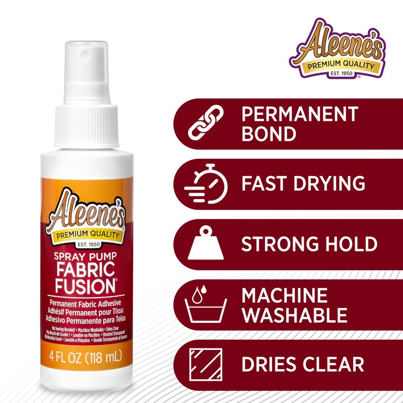 Aleene's Fabric Fusion Spray Pump, Fast Drying Adheive, Permanent Fabric
