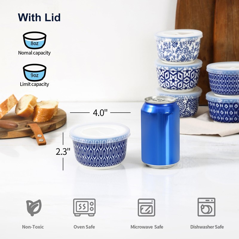 Selamica Ramekins with Lids, 8 oz Oven Safe Creme Brulee