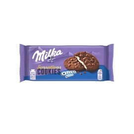 Milka, Cookie Sensations Oreo, Biscotto al Cacao con Goloso Ripieno di Crema Oreo e Pepite di Cioccolato al Latte, con Latte Alpino, Cacao Sostenibile, 156g (6 biscotti da 26g)