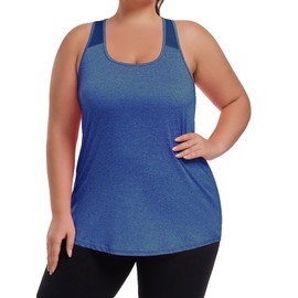 ForHailey Plus Size Tank Tops for Women Athletic Workout Tops Flowy Racerback Long Running Gym Sport Tops Sleeveless Shirts Exercise Blue 3X-Large